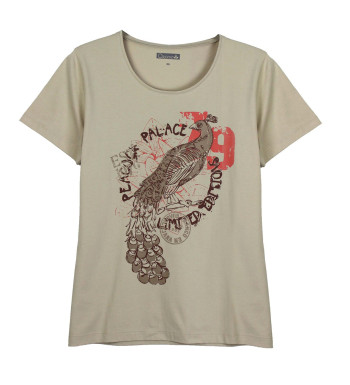 Tee-shirt beige VETO1 col rond sérigraphie coton femme