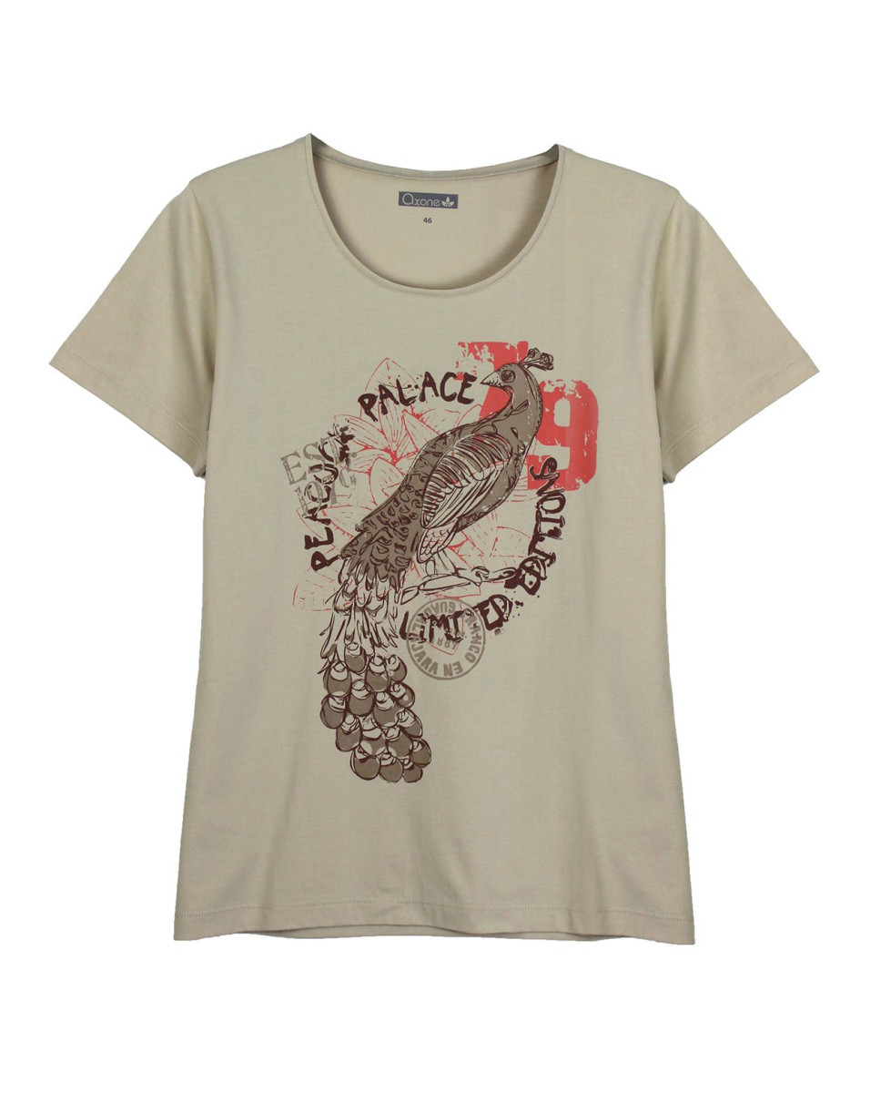 Tee-shirt beige VETO1 col rond sérigraphie coton femme