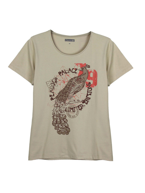 Tee-shirt beige VETO1 col rond sérigraphie coton femme
