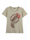 Tee-shirt beige VETO1 col rond sérigraphie coton femme
