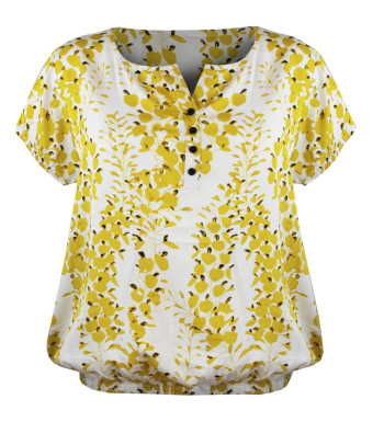 Chemisier fleuri jaune femme – Manches courtes, viscose, boutons