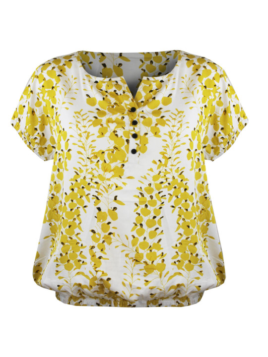 Chemisier fleuri jaune femme – Manches courtes, viscose, boutons