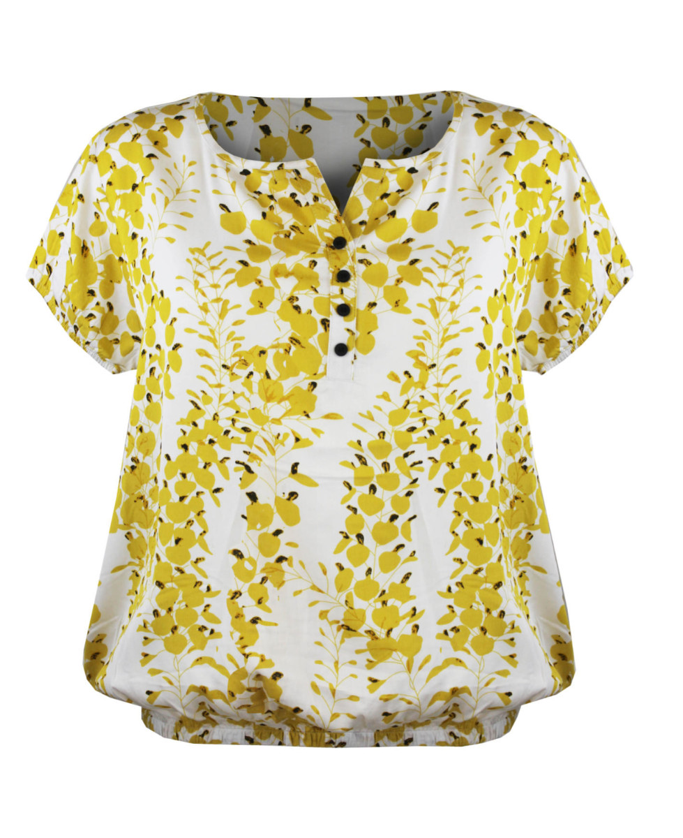 Chemisier fleuri jaune femme – Manches courtes, viscose, boutons