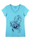 Tee-shirt bleu VIVA2 col V sérigraphie coton femme