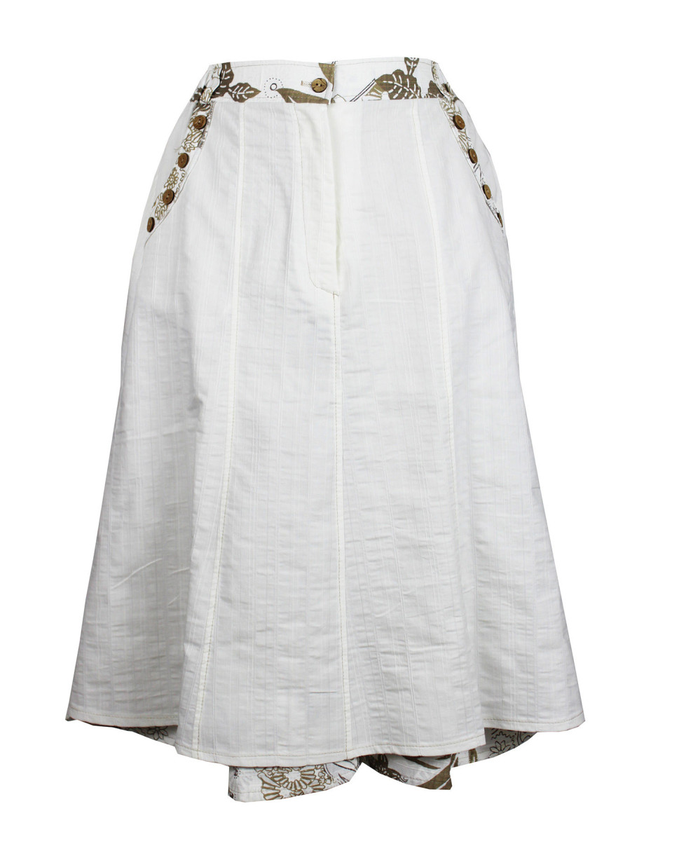 Jupe longue fleurie femme parme/blanc – Boutons, coton/polyester