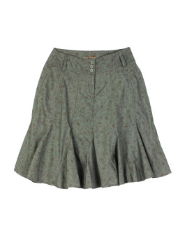 Jupe verte kaki plissée fleurie femme – coton, 3 boutons