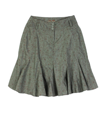 Jupe verte kaki plissée fleurie femme – coton, 3 boutons