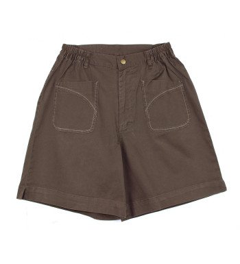 Short femme MEKNES marron – Taille à resserrer, coton stretch