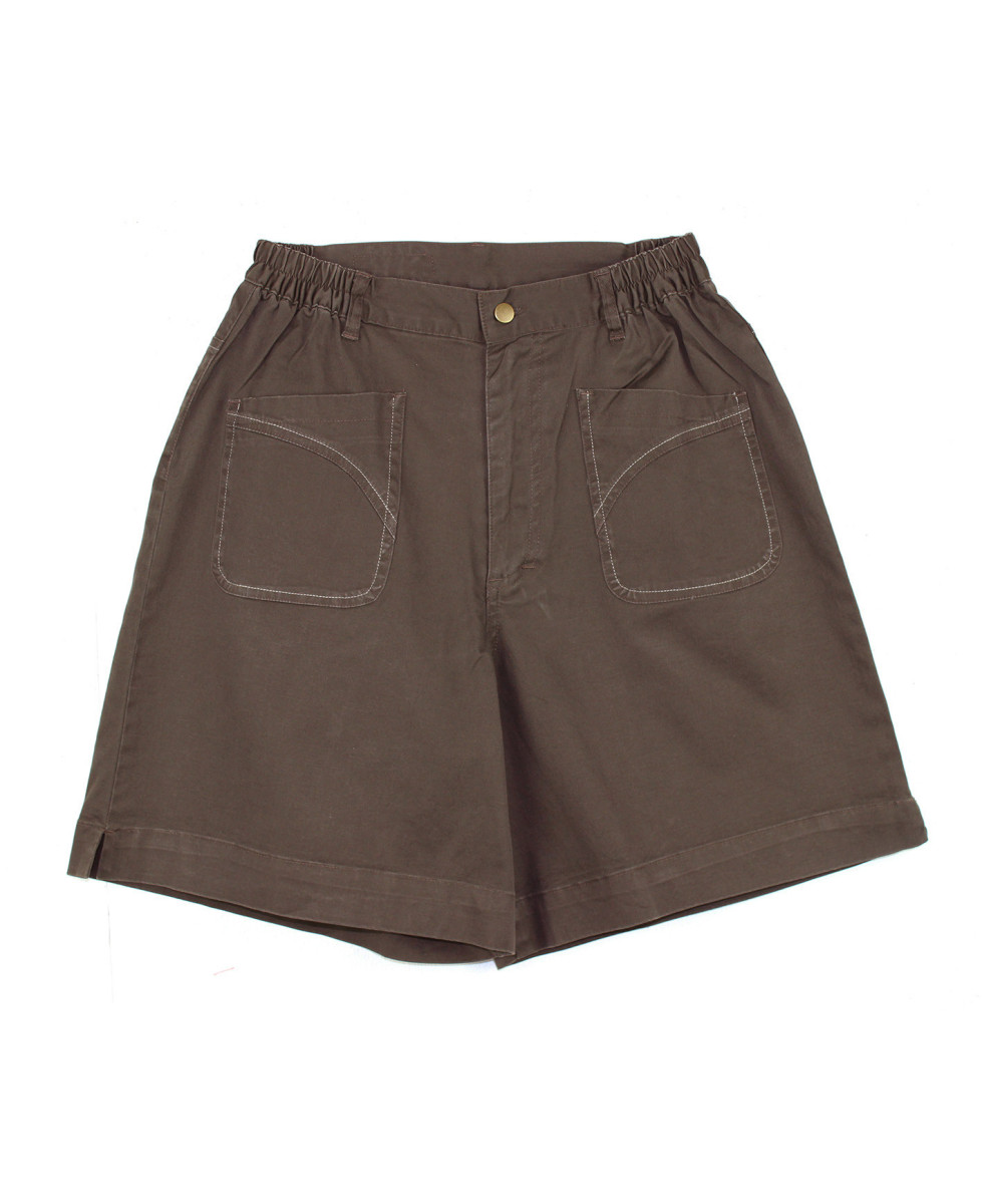 Short femme MEKNES marron – Taille à resserrer, coton stretch