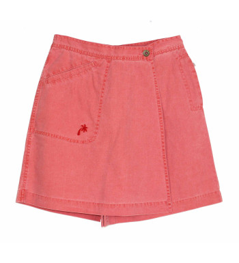 Jupe-short orange femme coton – Poche, broderie palmier