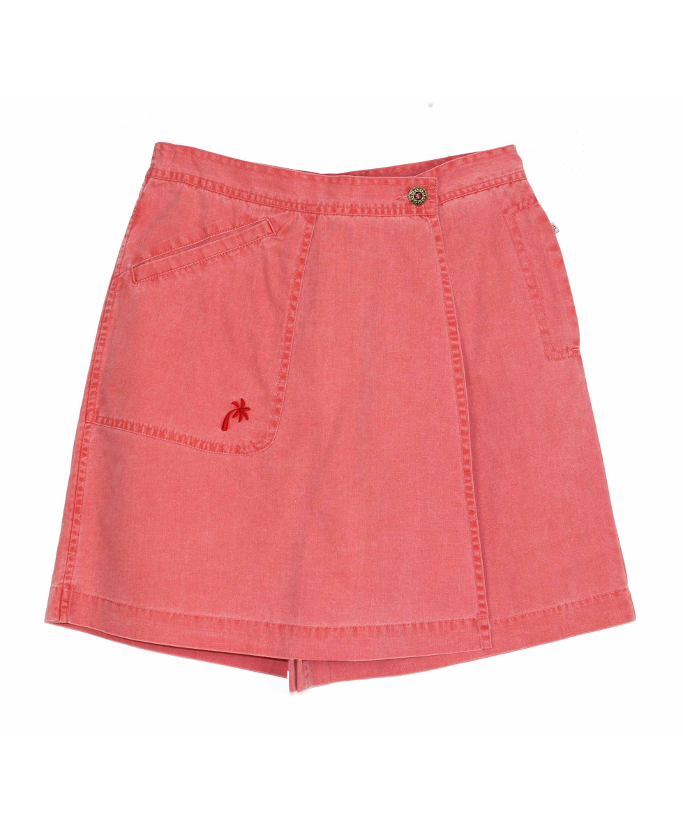 Jupe-short orange femme coton – Poche, broderie palmier