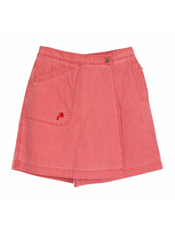Jupe-short orange femme coton – Poche, broderie palmier