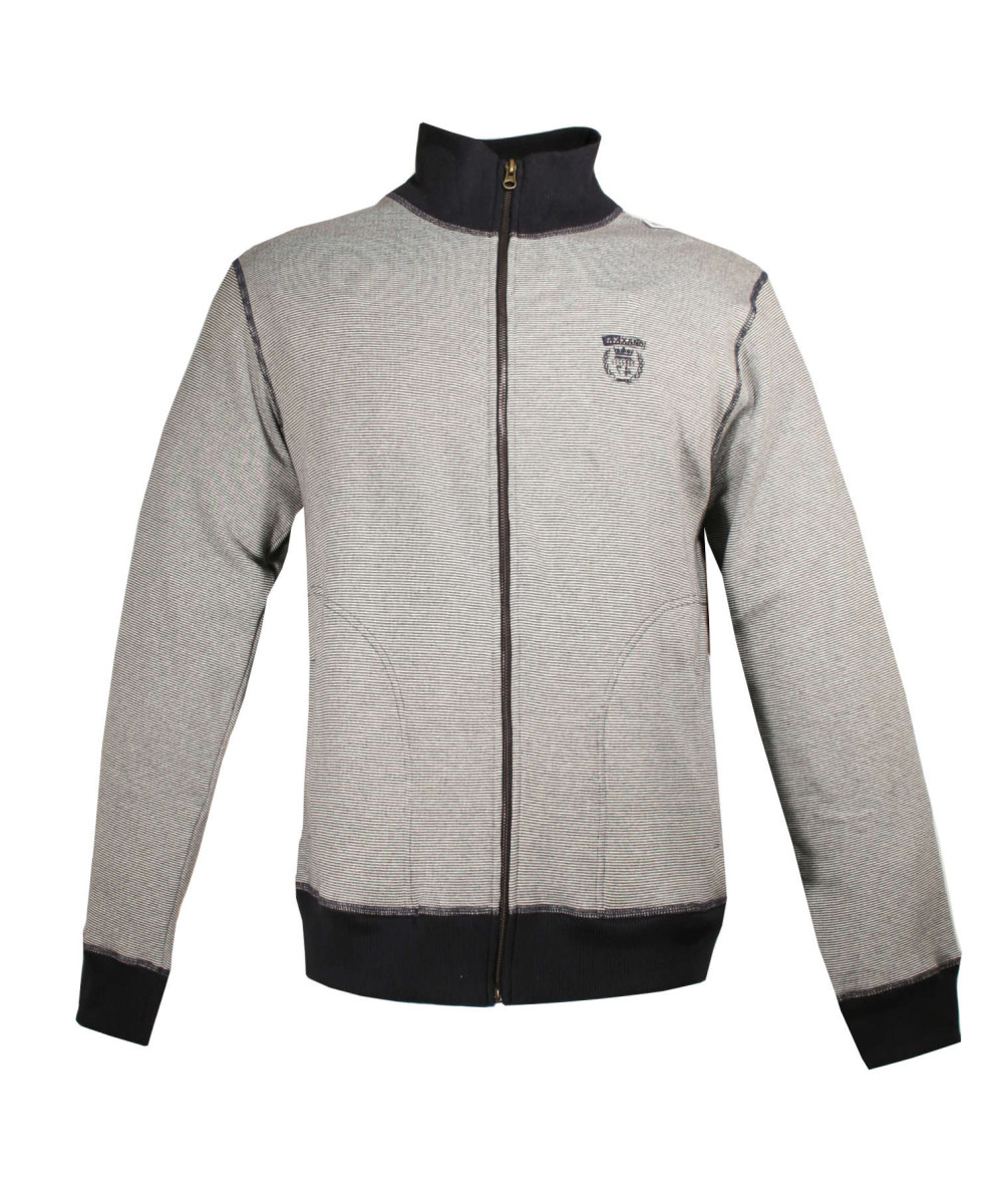 Sweat zippé homme rayé gris/marine en coton – AH1157M