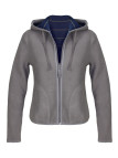 Veste polaire femme bleu/gris – Capuche, poche, intérieur rayé