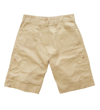 Pantacourt beige coton lin femme – Léger, 2 poches, détail bouton
