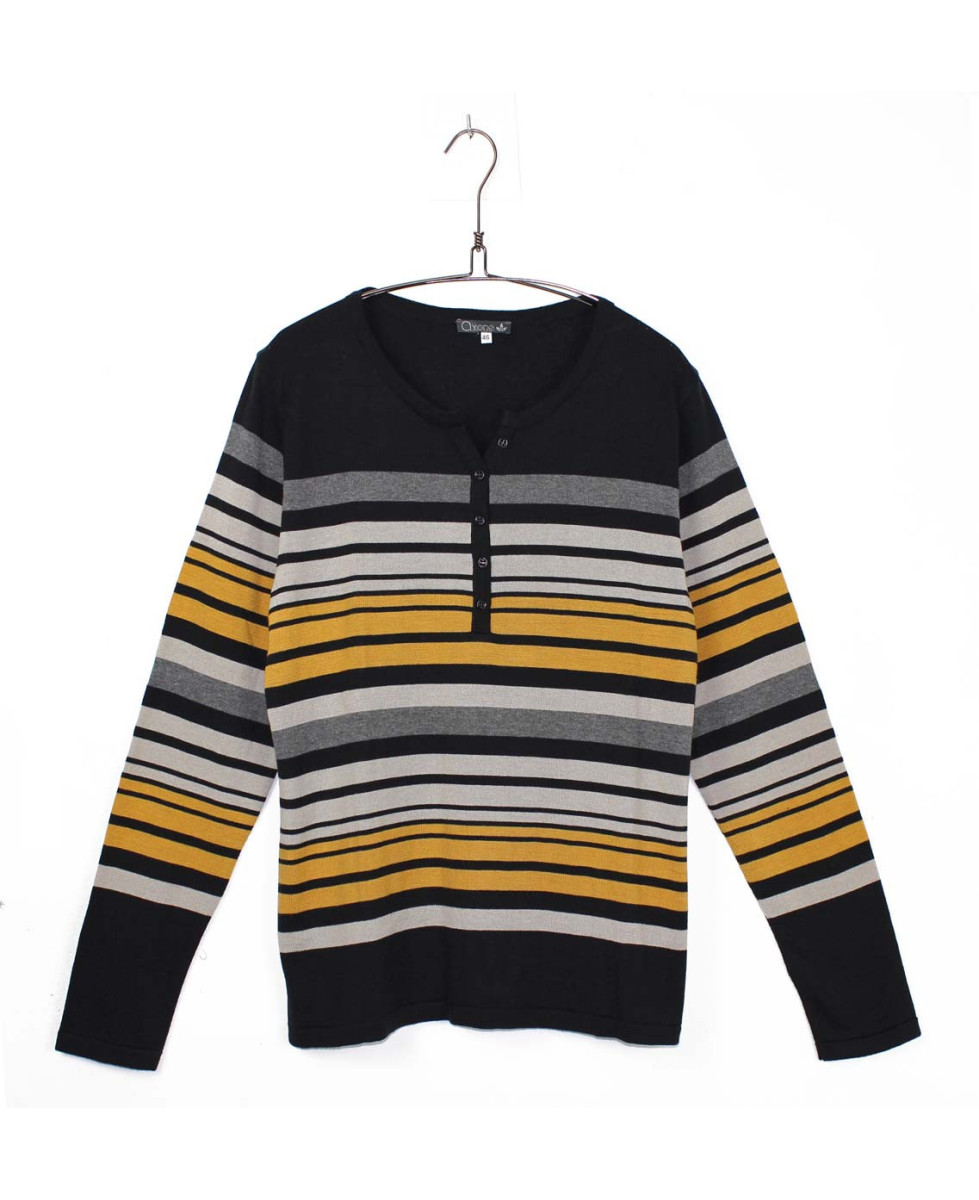 Pull rayé mastic/jaune femme CALCUL1M – Chic lumineux