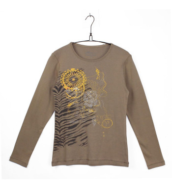 T-shirt beige CERGY1B imprimé jaune strass manches longues