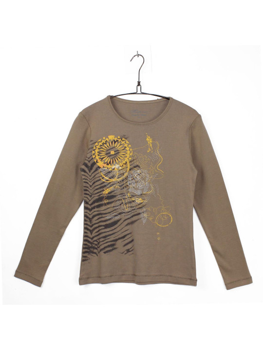 T-shirt beige CERGY1B imprimé jaune strass manches longues