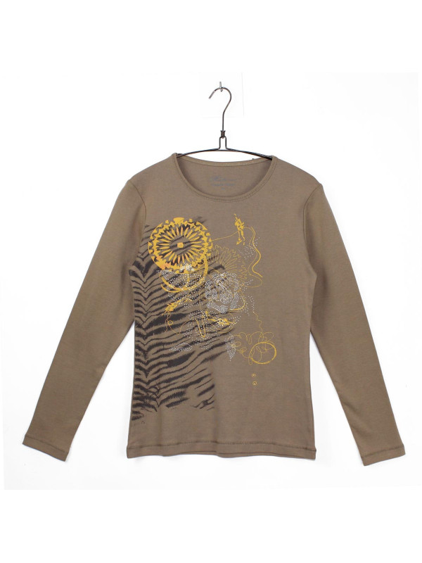 T-shirt beige CERGY1B imprimé jaune strass manches longues