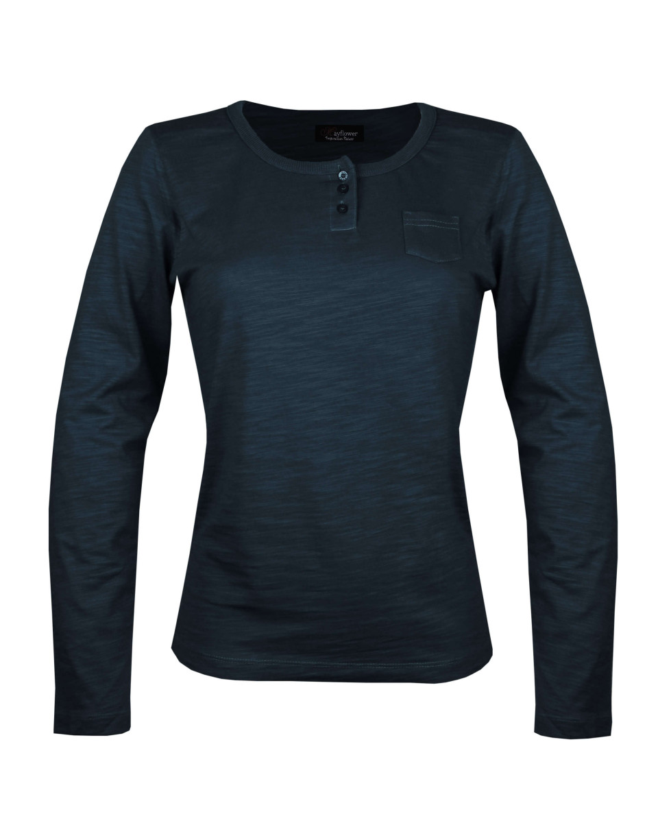 Tee-shirt noir CHINA1N col rond boutonné manches longues femme