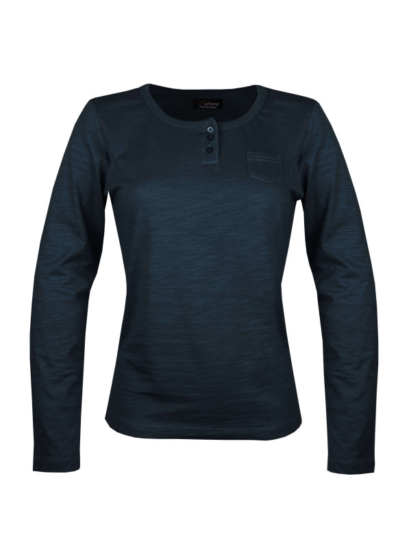 Tee-shirt noir CHINA1N col rond boutonné manches longues femme