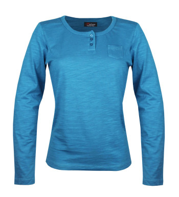 Tee-shirt bleu CHINA4B col rond boutonné manches longues femme