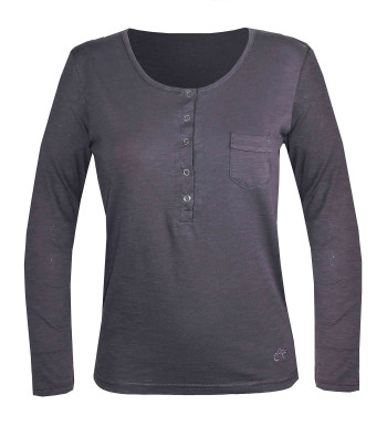 Tee-shirt gris ardoise CLOE2G col rond boutons pression femme