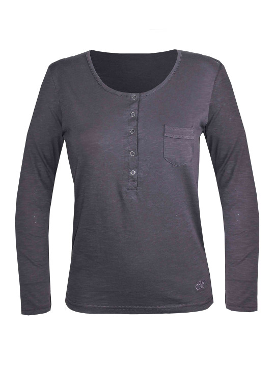 Tee-shirt gris ardoise CLOE2G col rond boutons pression femme