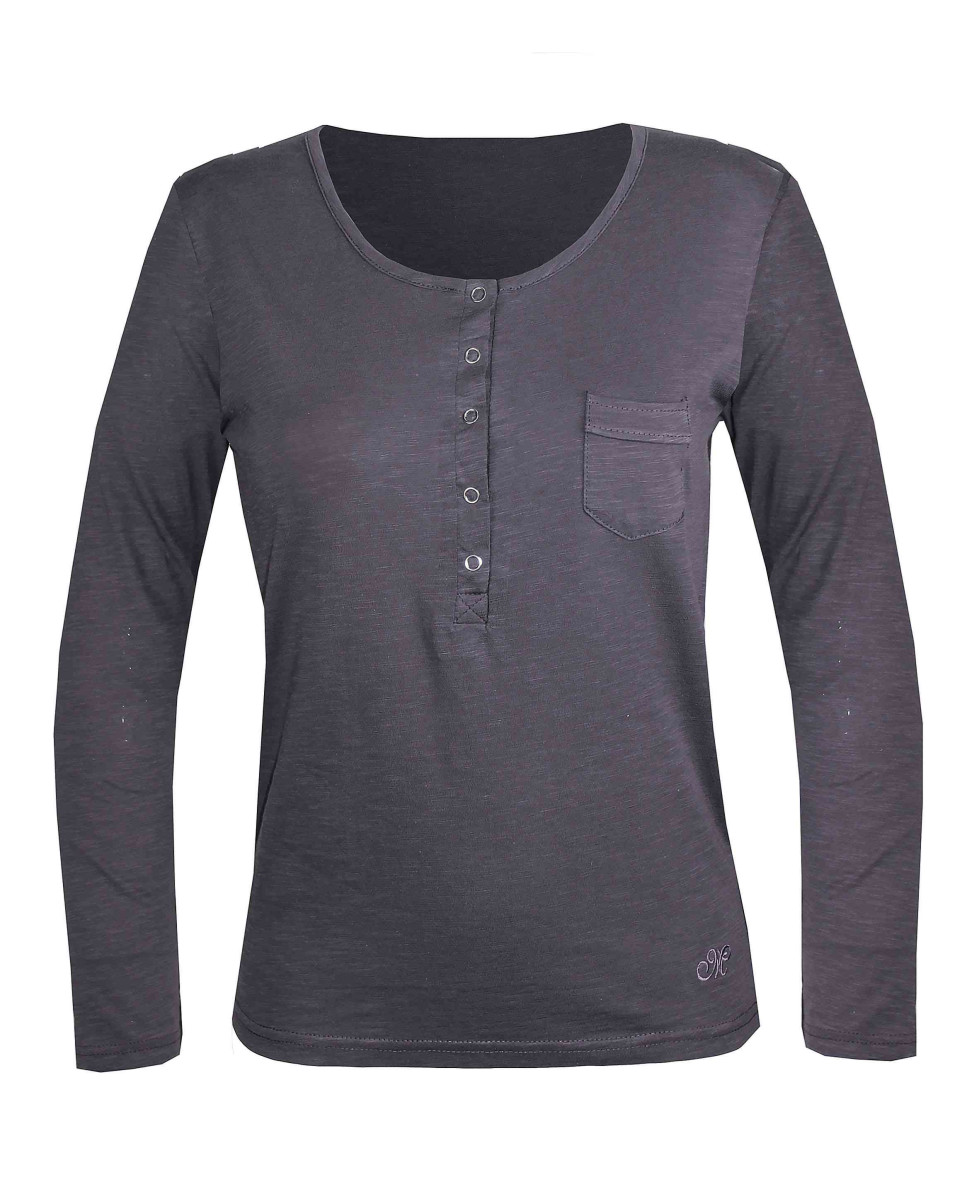 Tee-shirt gris ardoise CLOE2G col rond boutons pression femme