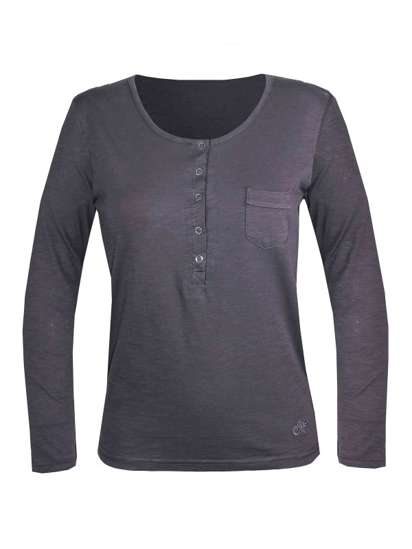 Tee-shirt gris ardoise CLOE2G col rond boutons pression femme