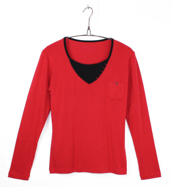 Tee-shirt COCCOUN1R rouge noir double manche longue femme