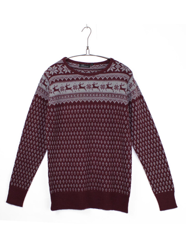 Pull fantaisie femme COLOMBE1B bordeaux/gris – Jacquard chic