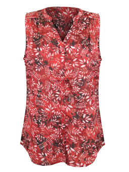 Chemisier sans manche rouge femme – Col rond, imprimé, polyester