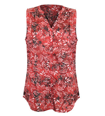 Chemisier sans manche rouge femme – Col rond, imprimé, polyester