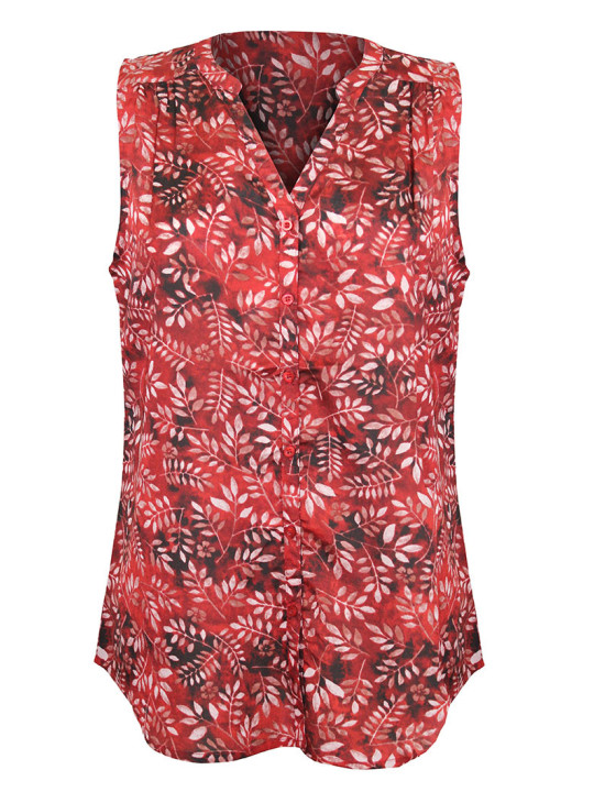 Chemisier sans manche rouge femme – Col rond, imprimé, polyester