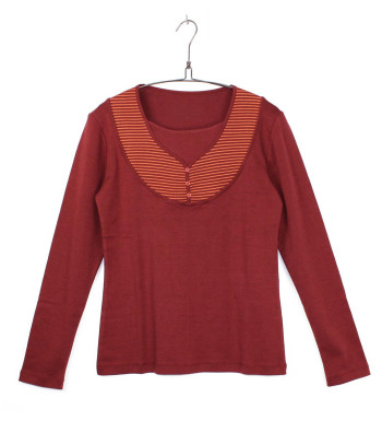 Tee-shirt COREE1B bordeaux orange rayé manches longues femme