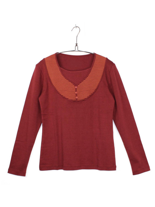 Tee-shirt COREE1B bordeaux orange rayé manches longues femme
