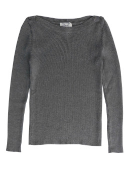 Pull gris femme DAUPHIN3G – Maille côtelée & boutons chic