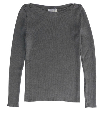 Pull gris femme DAUPHIN3G – Maille côtelée & boutons chic