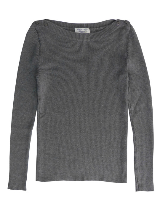 Pull gris femme DAUPHIN3G – Maille côtelée & boutons chic