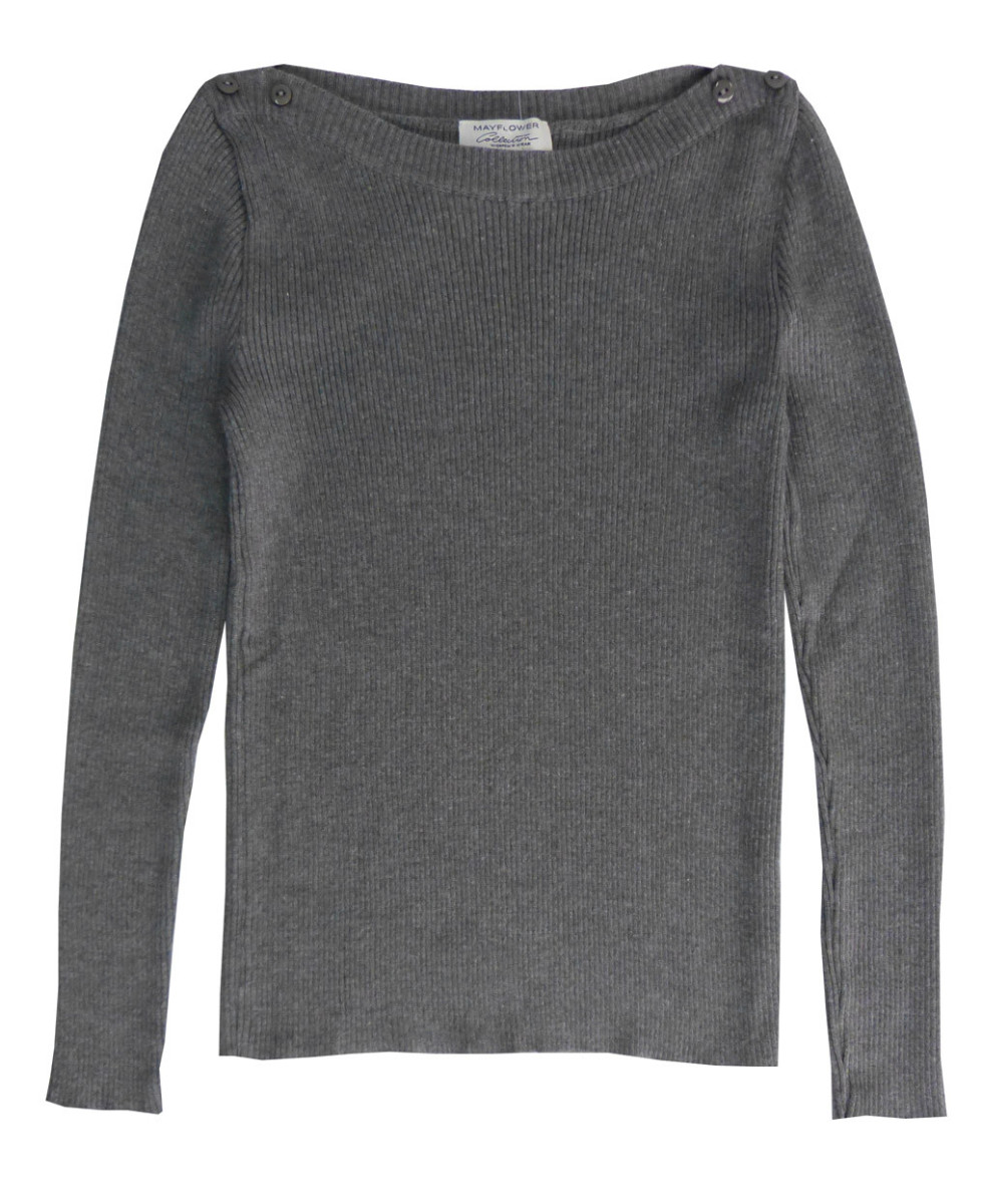 Pull gris femme DAUPHIN3G – Maille côtelée & boutons chic