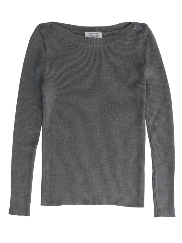 Pull gris femme DAUPHIN3G – Maille côtelée & boutons chic