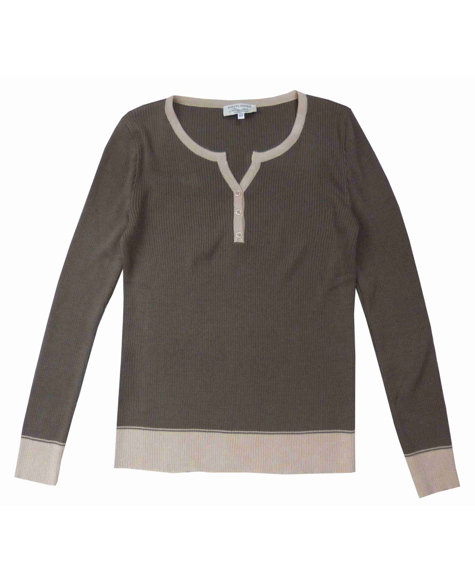 Pull côtelé taupe/beige DEDALE1T – Élégance & boutons mode