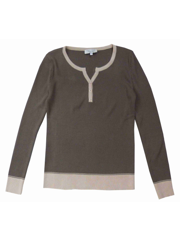 Pull côtelé taupe/beige DEDALE1T – Élégance & boutons mode