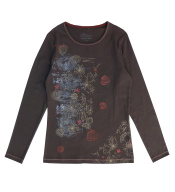 Tee-shirt taupe DISCO2T imprimé fantaisie coton femme