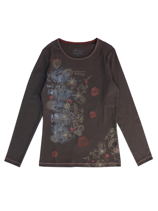 Tee-shirt taupe DISCO2T imprimé fantaisie coton femme
