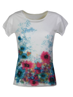 Tee-shirt DRISSA1 bleu/rose col bateau kimono coton femme