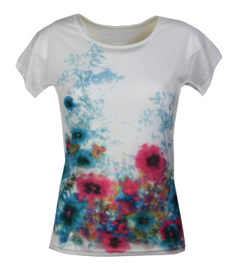 Tee-shirt DRISSA1 bleu/rose col bateau kimono coton femme