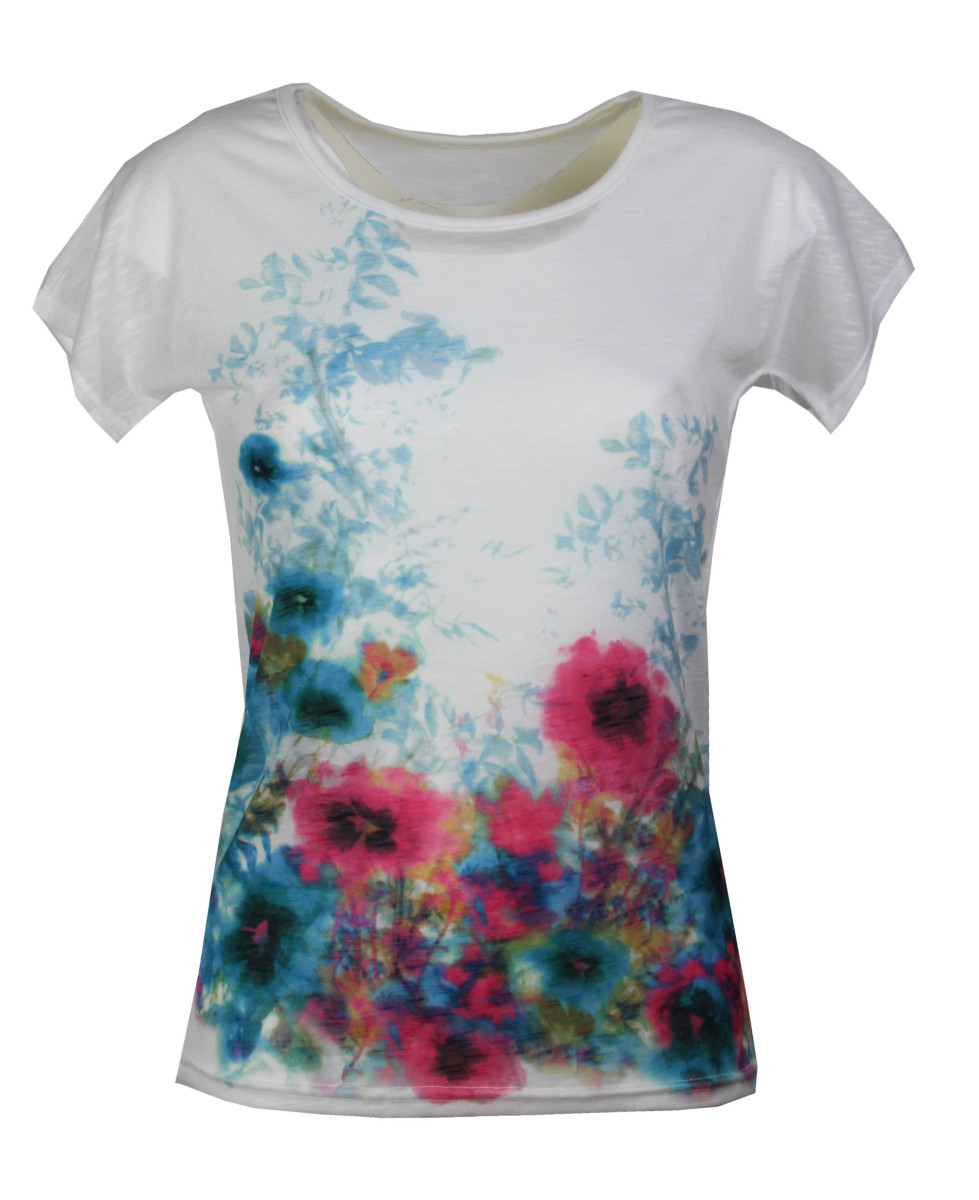 Tee-shirt DRISSA1 bleu/rose col bateau kimono coton femme