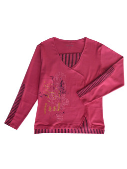Tunique fleurie coton framboise/marine – Manches longues femme